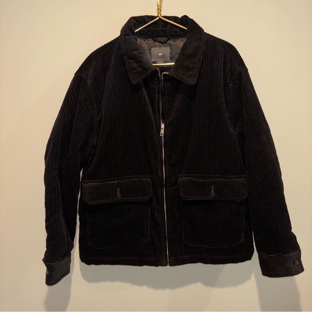 H&M Men's Black Collar Corduroy Shirt Jacket L